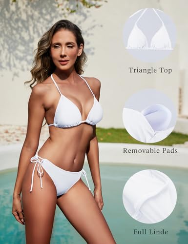 Image of Women String Bikini Set Halter Side Tie Two Piece Swimsuit Triangle Bathing Suits