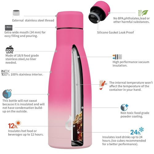 Image of BJPKPK Insulated Water Bottle 12oz Small Stainless Steel Water Bottles Reusable Metal Thermal Keep Cold and Hot,Cherry
