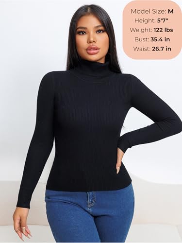 Turtleneck Ribbed Sweaters for Women Cute Sexy Knitted Warm Fitted Sweater3