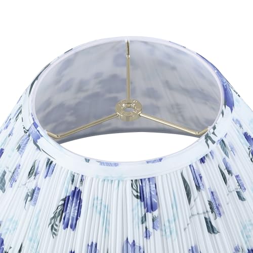 Image of Aspen Creative 33179, Hardback Empire Transitional Spider Lamp Shade, Mushroom Pleated White with Blue Floral Print Designed Fabric, 7 inch Top x 18 inch Bottom x 11-1 /2 inch Slant Height