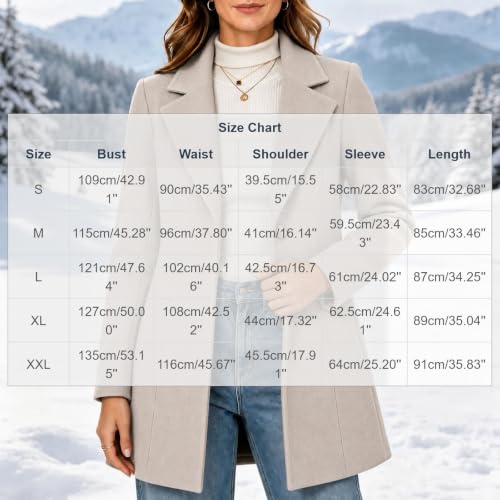 Lainyong Womens Wool Winter Coats Mid Length Plus Size Jackets with Pockets | Fashion Notch Lapel Trench Coat, Long Fleece Buttons Overcoats, Casual Warm Outerwear, Loose Fit Solid Color Cardigans - image 4