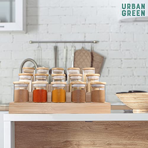 Glass Spice Jars With Bamboo Lids Urban Green, Spice Jars Set & Olive Oil Bottles With Bamboo Rack Stand, Square Sized Glass Spice Jar Set, Spice Jar Rack Organizer For Kitchen Countertop, Small Food Storage Containers For Herbs, Spices And Dry Food, Herb & Spice Organization ( (Clear Glass,Green), 4Oz-20Pcs) #TOP4