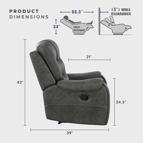 Sillón reclinable manual microfibra pulida gris oscuro miniatura 2