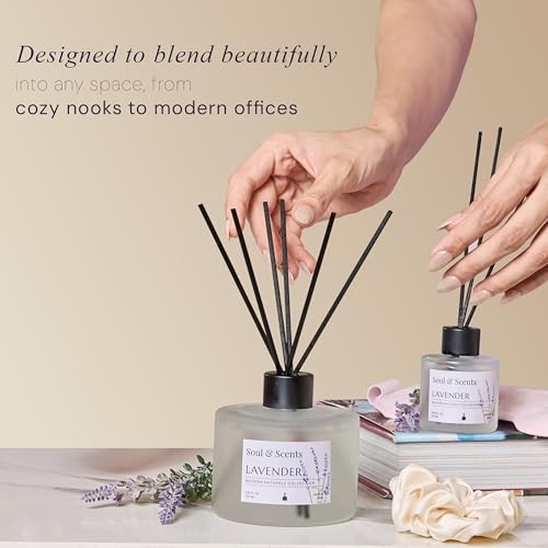 Soul & Scents 120Ml Lavender Reed Diffuser Set | Free 6 Fiber Reed Sticks | Toxin Free & Stress Relief | Long Lasting | Smoke Less Room Freshener for Home, Bedroom, Living Room & Office