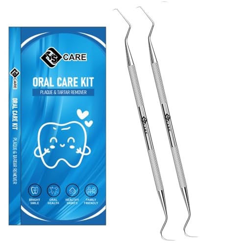 Dental Care Set Cleaning Tools 2 Pack Dental Hygiene Kit teeth set for Home Use stainless steel Dental Picks Oral Care set to Remover Tartar Plaque remover Scraper (2 piece double ended prob)