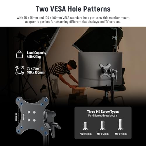 Image of NEEWER VESA Monitor Mount Adapter with Arca Type Quick Release, 360 Rotatable Ball Head, M4 Screw & 5 /8 inch Receiver Light Stand Adapter for TV Screen, Field Monitor, C Stand, Max Load: 44lb /20kg, MA016
