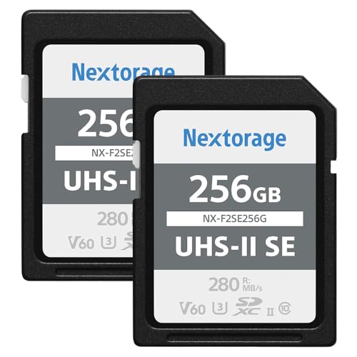 Image of Nextorage Japan 2Pack 256GB SD Card UHS-II Memory Card V60 Canon, Nikon, Sony, Fujifilm, Panasonic Camera 4K High-Speed Continuous Shooting Max Read Speed 280MB /s Max Write Speed 170MB /s NX-F2SE256G