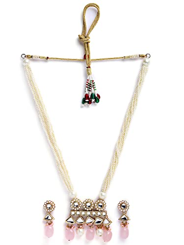 Karatcart Gold Plated Pink Tumble and Pearl Rani Haar Necklace Set for Women - Image 6