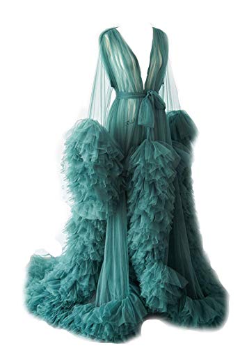 Image of Tulle Robe Long Lingerie Bridal Dressing Gown Puffy Nightgown Photoshoot