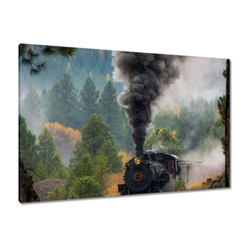 Locomotive à vapeur sur toile imprimée 120 x 80 cm pour raviver la nostalgie des grands voyages