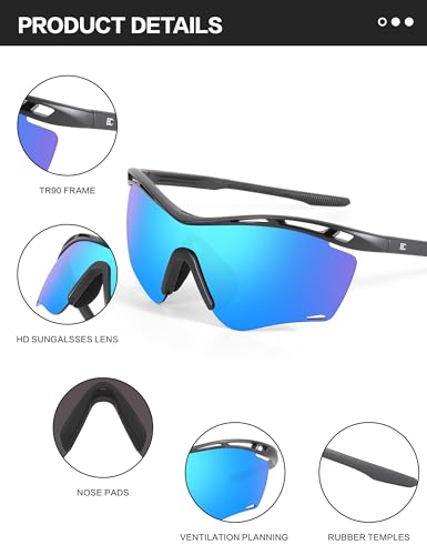 Image of BIRCEN Mens Polarized Sunglasses for Sports: TR90 Lightweight Sun Glasses Wrap Around Shades for Fishing Driving Cycling