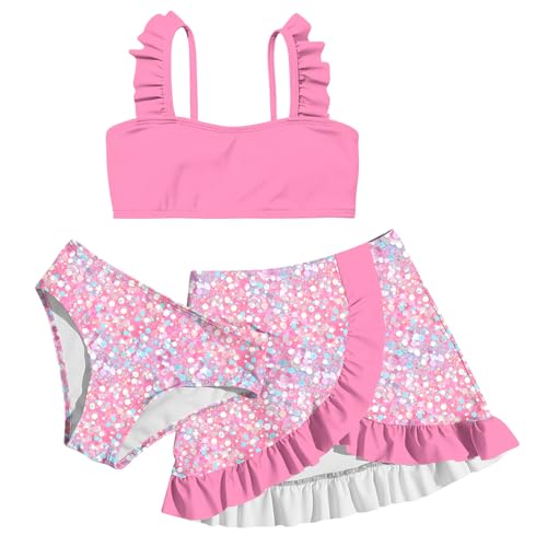 Image of ALISISTER Girls Swimsuit 3 Piece Bathing Suits Summer Bikini Tankini Sets with Cover Up Skirt for 4-12 Years