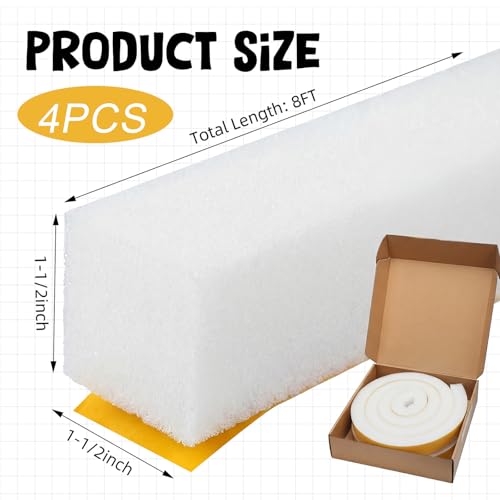 Image of 4 Rolls 1-1 /2 Inch W x 1-1 /2 Inch H Foam Weather Stripping with Adhesive 8 ft Foam Density Closed Cell Tape Seal for Uneven Gaps Doors Windows (White)