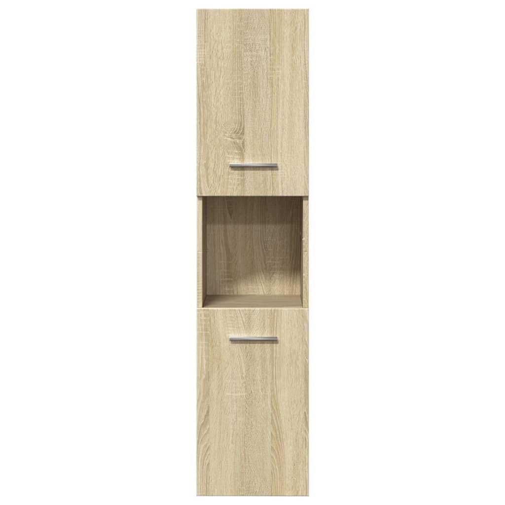 4-TLG. Badmöbel-Set Sonoma-Eiche Holzwerkstoff mit Hochschrank und Spiegel, wandmontierbar, feuchtigkeitsbeständig, klare Glas-Spiegelfläche für Make-up und Rasur