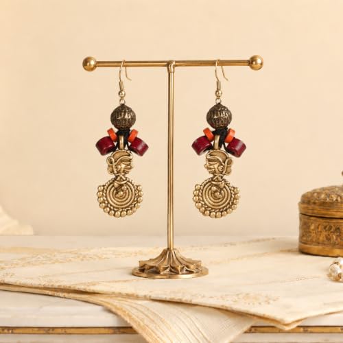 Image of Handcrafted Tribal & Dhokra Art Earrings for Women - Wooden, Nature-Inspired Statement Drop & Traditional Ethnic Designs