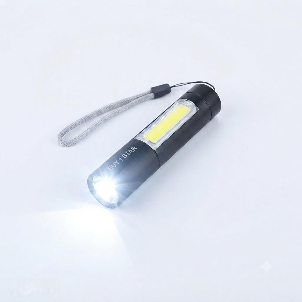 Buy1Star Mini LED Torch with COB Side Light and Wrist Strap | Dual Light Source, Compact Design, Camping & Outdoor Use, Wrist Strap Included, Portable Flashlight-image-38