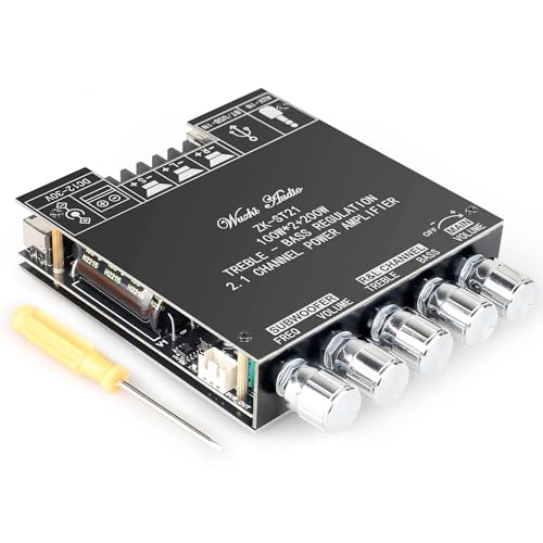 Image of ZK-ST21 TPA3221 Bluetooth Power Amplifier Board with Subwoofer 2.1 Channel 100Wx2+200W, 12V-30V Audio Power Amplifier Module with Treble and Bass Control