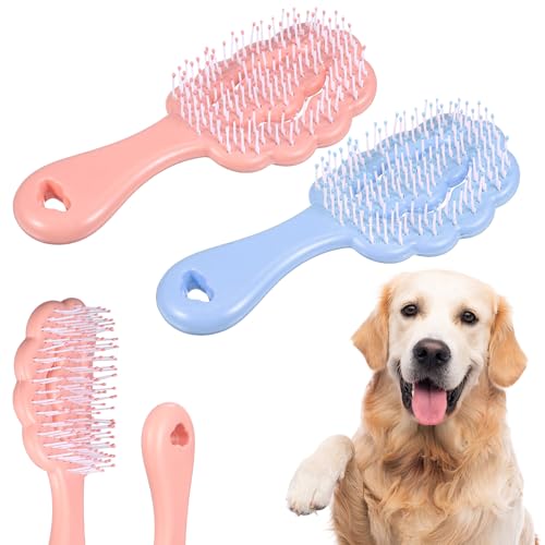 Hunde-Pflegebürste, weiche Haustierbürste, Welpenbürsten für kleine Hunde, Wolkenform, Kurzhaar, Hundebürsten für Malteser und kleine Rassen, Blau und Rosa, 2 Stück
