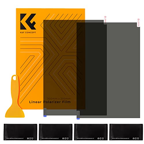 K&F Concept 2PCS Película Polarizante Autoadhesiva, 300 x 200 x 0,2 mm, Lineal 90 Grados, con Free Squeegee Paño Limpieza