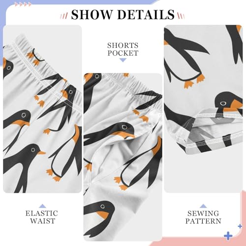 Boys' Pants Cartoon Doodle Penguin White Long Bottoms Jogger Pants Elastic Waist Trousers with Pockets S-XL4