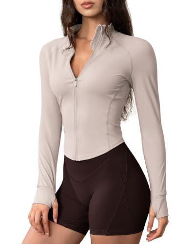 Image of GYM RAINBOW Womens Snatched Workout Jackets Lightweight Zip Up Slim Fit Gym Track Athletic Jackets with Thumb Holes