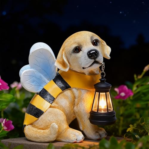 Aclema Solar Garden Statue - Honeybee Dog Figurine with LED Lantern, Resin Outdoor Decor for Patio, Lawn & Yard, Garden Art, Ideal Gift for Mom, Grandma, Housewarming