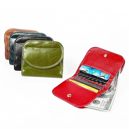 Women's Ultra Thin Genuine Leather Bifold Wallet with Coin Pocket Compact RFID Blocking Travel Ladies Small Coin Purse ST Green (Black)3