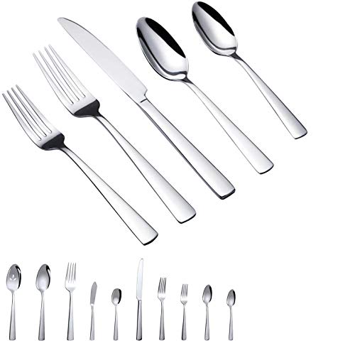 Brightown 45-Piece Silverware Flatware Cutlery Set in Ergonomic Design Size and Weight, Durable Stainless Steel Tableware Service for 8, Dishwasher Safe