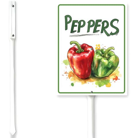 Horienteeon Peppers Garden Sign With Stake Vegetables Fruits Plants Marker Yard Farm Street Road Lawn Neighborhood Grass Herb Aluminium Herb Grassland/Lawn Decorations 7x8.8"