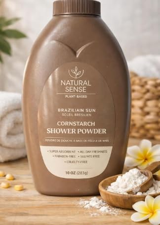 Natural Sense Shower Powder Plant-Based Cornstarch Dusting Powder - 10 Ounce 2 Pack