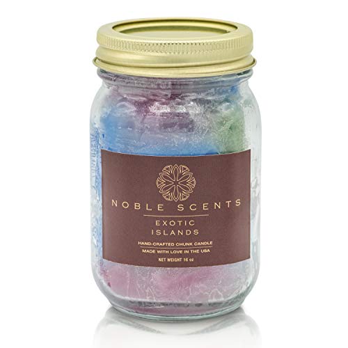 Hand Poured Chunk Scented Candle - Exotic Island - 80 Hour Burn Time - All Natural & Organic - Award Winning Scent Hand Crafted Soy Wax Candle Mason Jar - Made In The Usa - Large (16 Oz) Long Lasting #TOP1