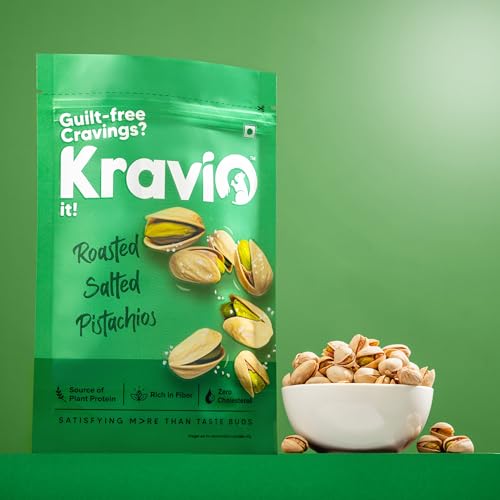 Image of Kravio Premium Roasted Salted Pistachios 200g | Zero Cholesterol Natural Inshell California Pista Nuts & Dry Fruits | Rich in Protein, Roasted Crunchy Delicious Healthy Snacks