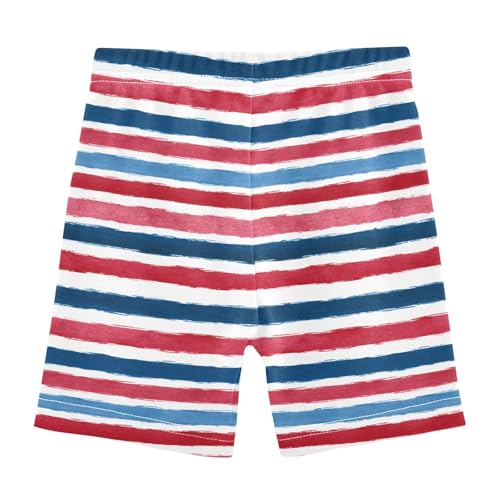 Blue Red Stripes Pattern Girls Shorts Elastic Waist Sports Shorts Girls Leggings Pants for 4-10 Years2