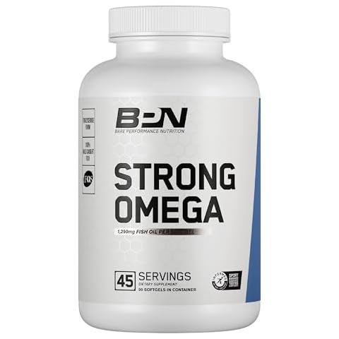 BARE PERFORMANCE NUTRITION, BPN Strong Omega Fish Oil Soft Gel, 1290mg Fish Oil per Capsule, Wild Caught Fish, Sustainably Sourced, IFOS Certified Cover