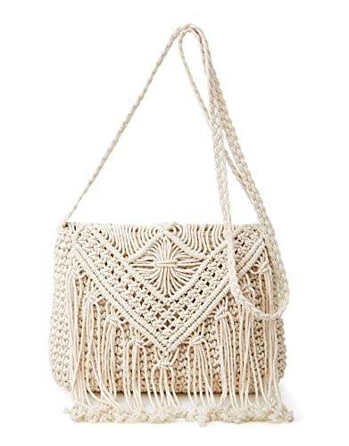 Bolso cruzado para mujer macramé tejido con borlas miniatura 1