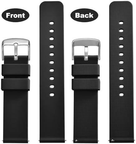 WOCCI 22mm Silicone Watch Strap, Quick Release Rubber Replacement Band with Silver Stainless Steel Buckle (Black) - 3