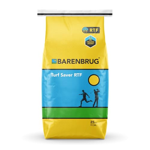 Barenbrug Turf Saver RTF Grass Seed with Yellow Jacket Seed Coating - Less Water Self-Repairing Tall Fescue Turf for Use on Sports Field Golf Courses Parks Lawns and Yard (25 LB Bag)