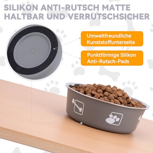 Mossly Fressnapf Hund 2 Stück, Edelstahl Hundenapf (17.5cm),Silikon Boden, Rutschschutz, wasserschüssel Hund 800Ml
