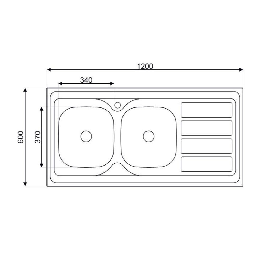 Lavello da appoggio SA46 due vasche con gocciolatoio destro 120x60cm inox, lavello cucina, lavandino cucina, acciaio inox 304, finitura satinato