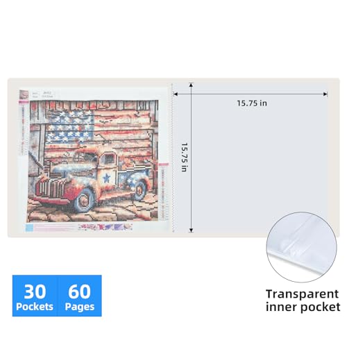Image of Diamond Art Storage Book with Accessories Painting Storage for Diamond Painting Kits, Tools & Supplies Album 15.7x15.7inch Art Collection Binder Book Square Folder 40x40cm(White)