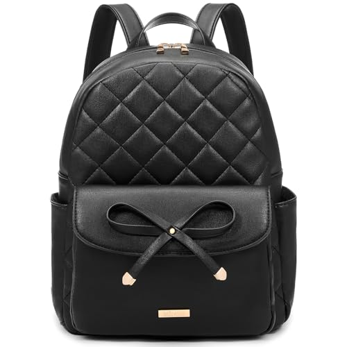Marvolia Mini Backpack for Women and Girls - Leather Backpack with Cute Bowknot Quilted Small Backpacks for Shopping Travel School - Black