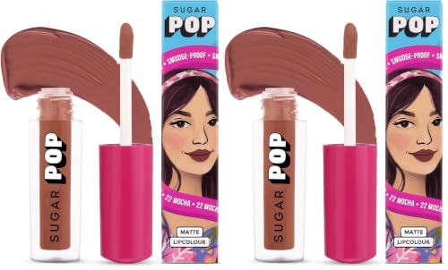 Image of SUGAR POP Matte Lipstick | Smudge-Proof | Vitamin E | Long Lasting 8 Hrs | Lip Colour For Women | 1.6 ml - 22 Mocha (Pack of 2)