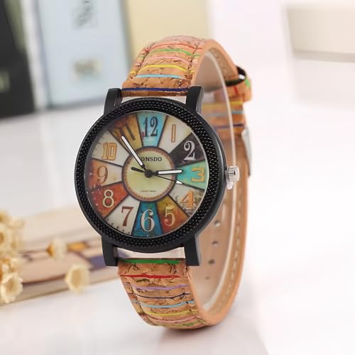 Montre multicolore bracelet tissé motif arc-en-ciel style décontracté - 3