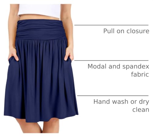 Image of Simlu Skirts for Women Regular and Plus Size Skirt with Pockets Below The Knee Length Ruched Flowy Midi Skirt