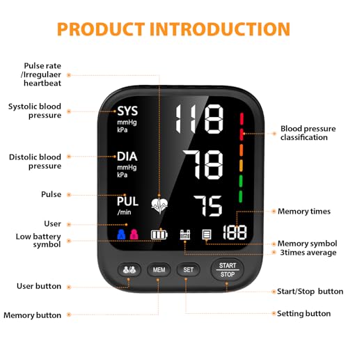 Blood Pressure Machine, Automatic Upper Arm Blood Pressure Monitor with 2x199 Readout, 4.5 Inch Backlit Large Screen Adjustable Large Cuff 9 to 17 Inches - Arrhythmia and Home Hypertension Detector - Image 3