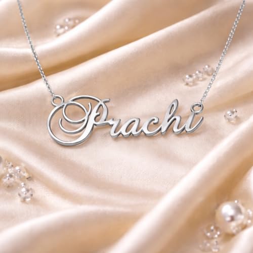 Image of Prachi Cursive Gold & Silver Name Pendant Necklace, Best Jewelry Gift for Girls.