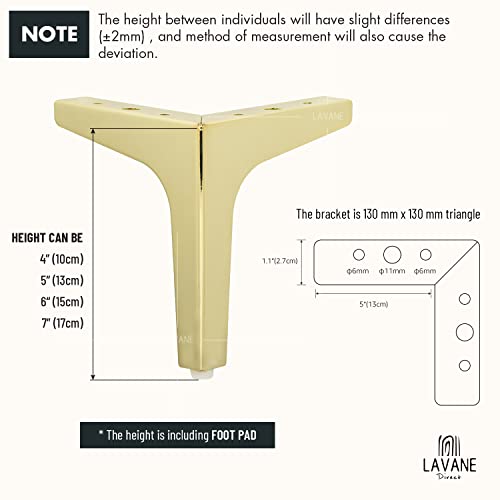 La Vane 7 Inch Metal Furniture Legs, Set Of 4 Modern Iron Diamond Triangle Furniture Feet Diy Replacement Gold For Cabinet Cupboard Sofa Couch Chair Ottoman #TOP4