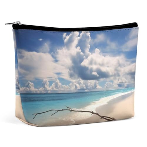 Bolsa de maquillaje, bolsa de viaje para cosméticos, bolsa de aseo portátil con diseño de cielo de playa, bolsa de gran capacidad con cremallera, estuche organizador de maquillaje, bolsa de aseo imper