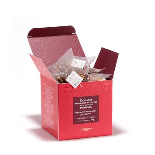 Dammann Freres Satchets, Carcadet Provence Tea Bags, Premium Gourmet French Herbal Tea, Blend Hibiscus, Apricot, Peach Flavors, 20 Count (Single Pack)