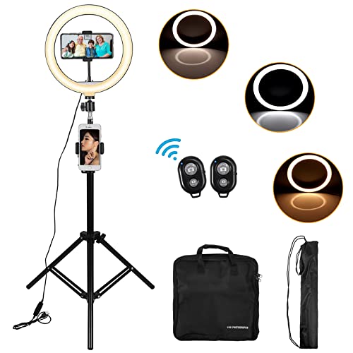 Luz de Anillo LED COLORLAM Aro de Luz Trípode Extensible 160cm 120LED Luz Anillo Selfil Fotografía 3 Colores 10 Brillos con Mandos Bluetooth y 2 Soportes para Movil Maquillaje Live Tiktok Youtube Vlog Cover